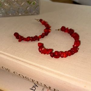Red Beaded Hoop Earrings